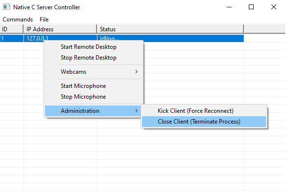 Native C Server Controller Administration Menu